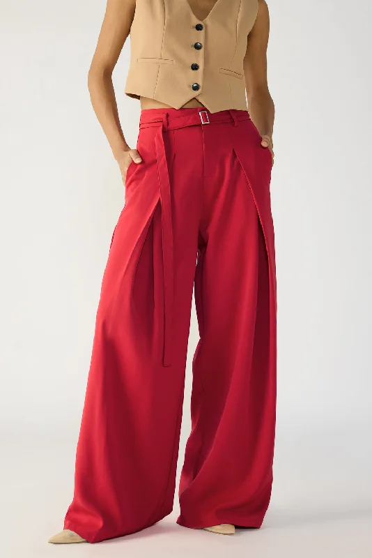 Skinny Fit Women's Leather Look Leggings for a Rocker VibeCherry Red Belted Flared Korean Pants Skinny Fit Women's Leather Look Leggings for a Rocker VibeCherry Red Belted Flared Korean Pants