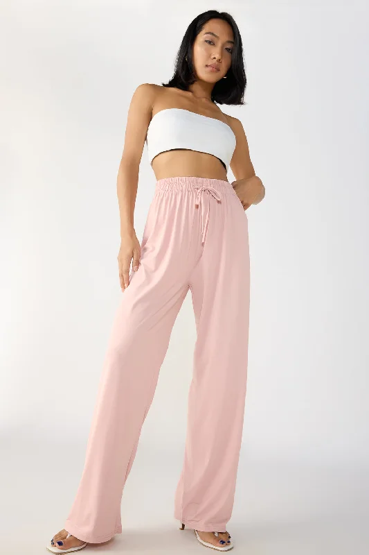 Straight - Leg Women's Vegan Leather Pants for a Chic LookBlush Pink Elasticated Flared Korean Pants Straight - Leg Women's Vegan Leather Pants for a Chic LookBlush Pink Elasticated Flared Korean Pants
