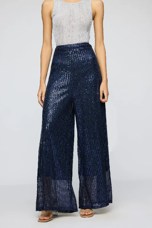 Plus Size Women's Drawstring - Waist Loungewear Pants in Soft FabricsMoonlight Navy Sequin Flare Fit Korean Pants