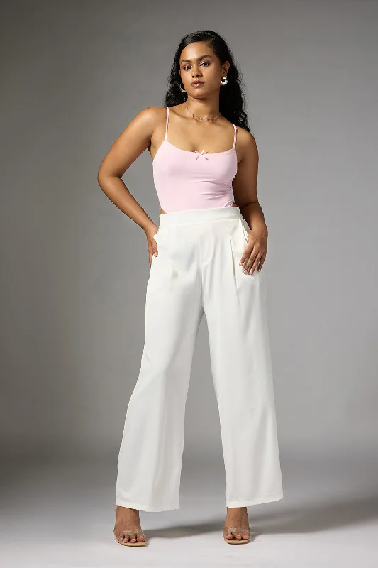 Plus Size Women's Metallic - Finish Joggers for a Stylish LoungeOff White Satin Straight Korean Pants Plus Size Women's Metallic - Finish Joggers for a Stylish LoungeOff White Satin Straight Korean Pants