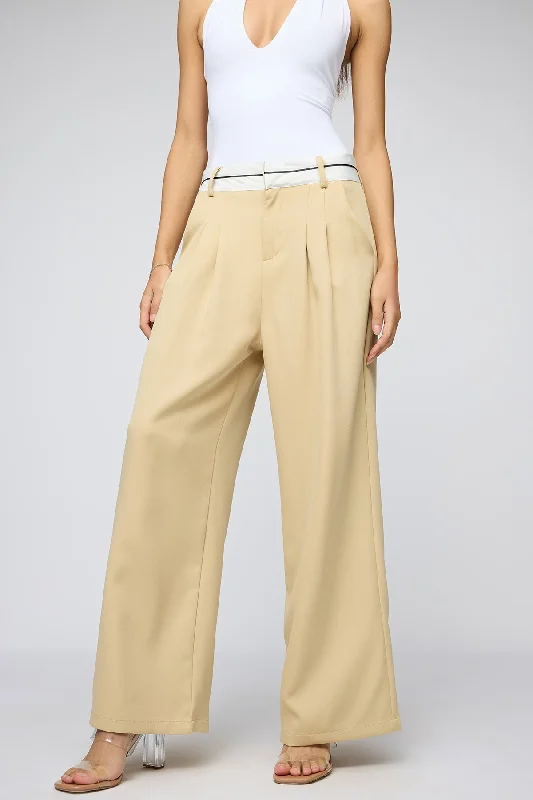 Ankle - Length Women's Printed Joggers for TravelingPale Khaki Contrast Waist Korean Pants