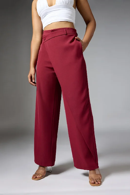 Women's Straight - Leg Linen Pants for a Breezy Summer LookIntense Rust Red Wrap Front Korean Pants Women's Straight - Leg Linen Pants for a Breezy Summer LookIntense Rust Red Wrap Front Korean Pants