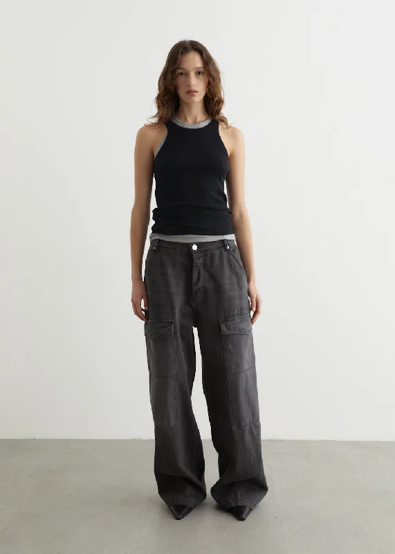 Plus Size Women's High - Waisted Bootcut Jeans in Distressed StyleRelaxed Worker Baggy Pants