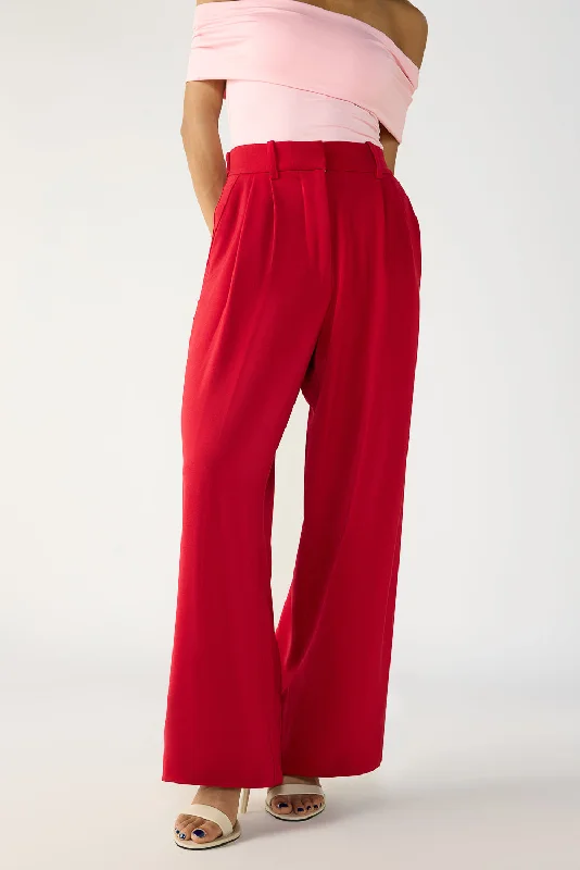 Palazzo Style Women's Printed Trousers in Bohemian PatternsRuby Red Adjustable Korean Pants