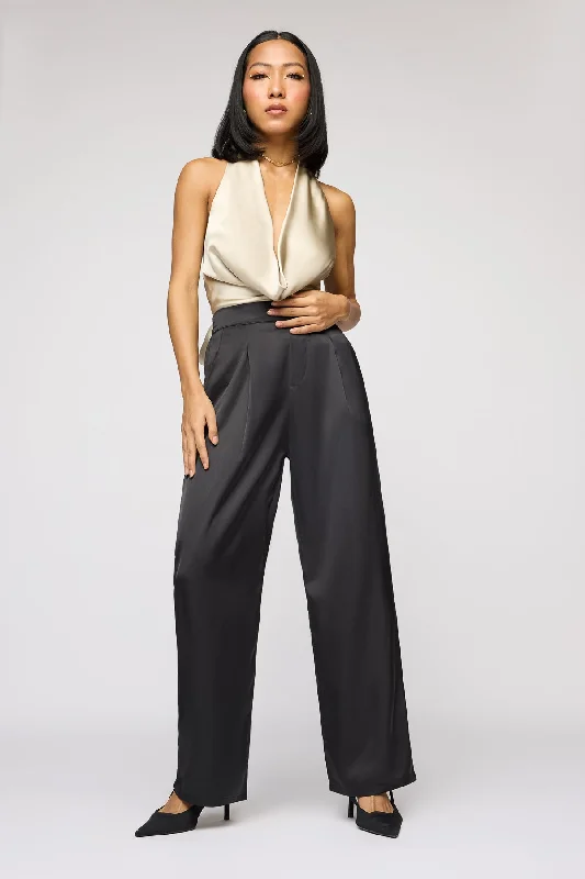 Plus Size Women's Metallic - Finish Joggers for a Stylish LoungeBlack Iris Satin Straight Korean Pants Plus Size Women's Metallic - Finish Joggers for a Stylish LoungeBlack Iris Satin Straight Korean Pants