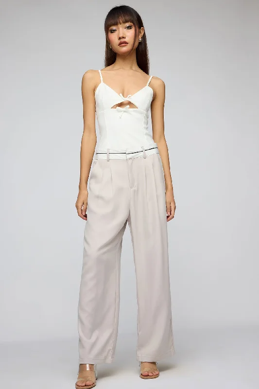 Cigarette Style Women's Printed Linen Blend Pants for Casual DaysSilver Grey Contrast Waist Korean Pants Cigarette Style Women's Printed Linen Blend Pants for Casual DaysSilver Grey Contrast Waist Korean Pants