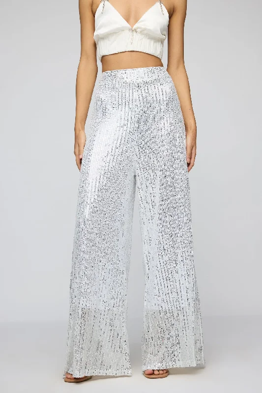 Cigarette Style Women's Printed Linen Blend Pants for Casual DaysStellar Grey Sequin Flare Fit Korean Pants