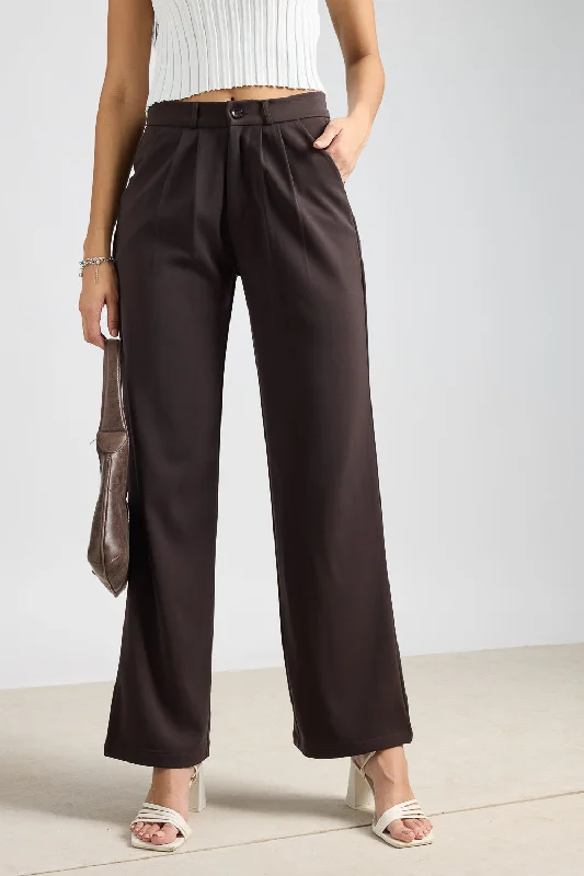 Ankle - Length Women's Printed Joggers for TravelingWomen's Pleated Dark Brown Korean Pant Ankle - Length Women's Printed Joggers for TravelingWomen's Pleated Dark Brown Korean Pant