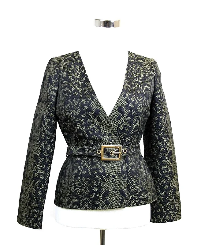 Gucci Women's  Cotton Silk Acrylic Print Belt Runway Blazer Jacket