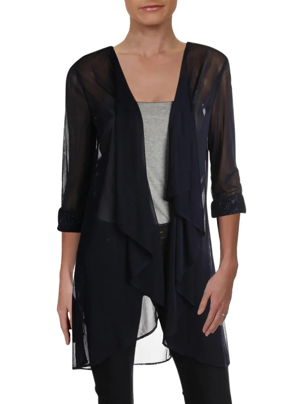 Petites Womens Mesh Sheer Topper Jacket