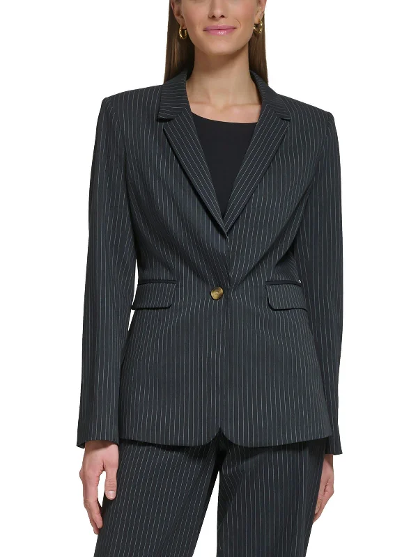 Petites   Womens Pinstripe Knit One-Button Blazer