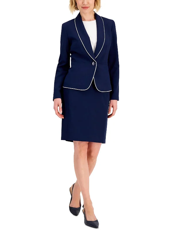 Petites Womens Piping Work Wear One-Button Blazer