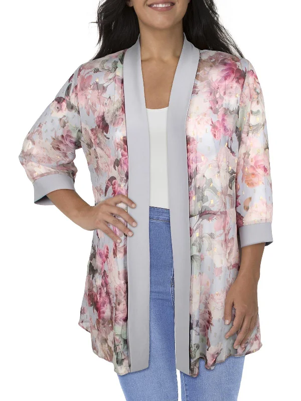 Plus Womens Chiffon Sheer Duster Blazer