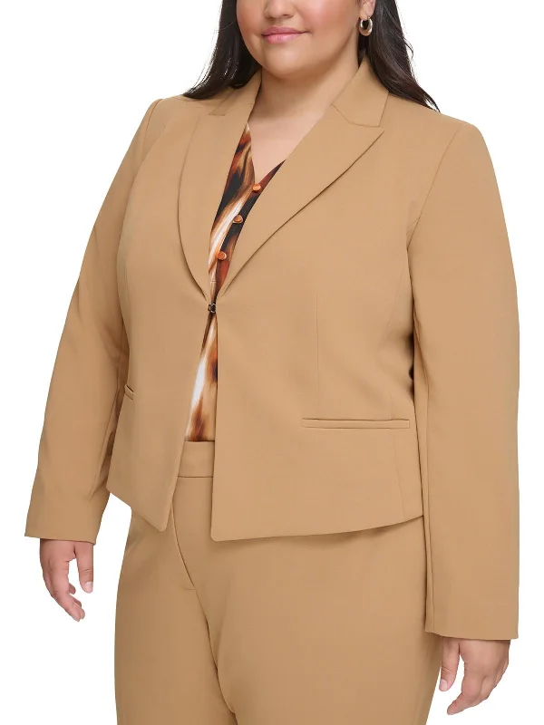 Plus   Womens Crepe Open-Front Blazer