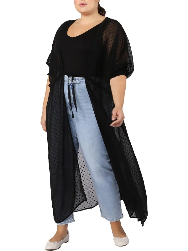 Plus Womens Layer Textured Duster Blazer