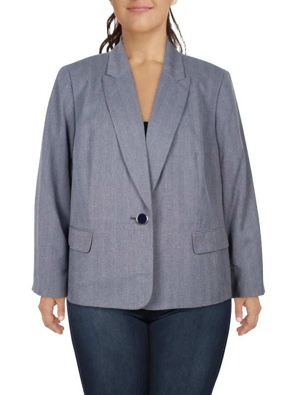 Plus Womens Pattern Polyester One-Button Blazer