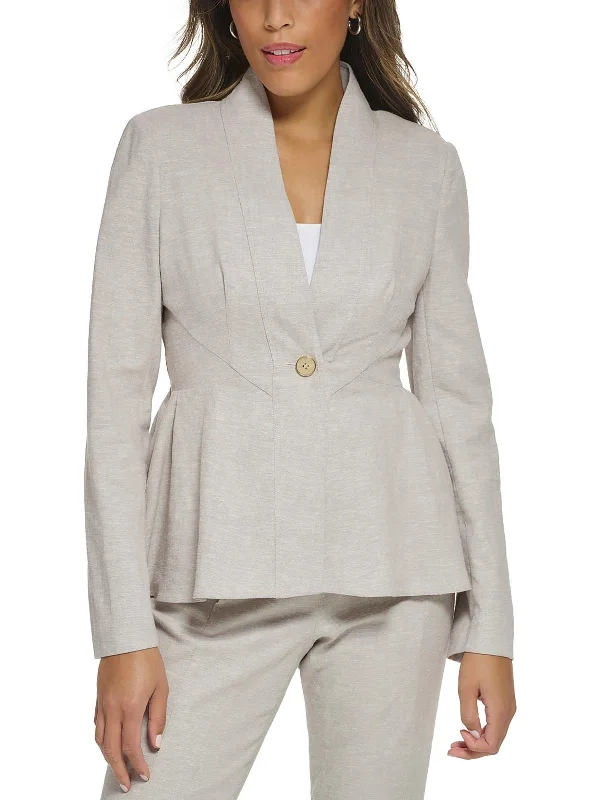 Spring Fling Womens Peplum Linen One-Button Blazer