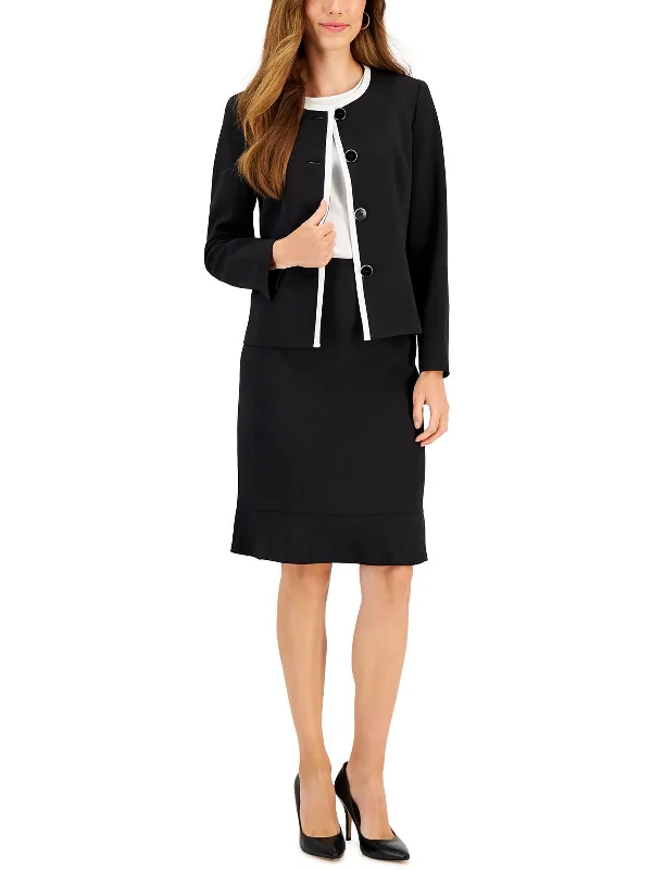 Womens Contrast Trim Business Collarless Blazer