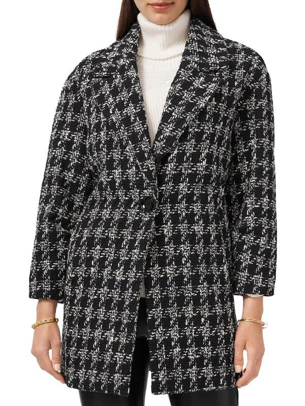 Womens Houndstooth Collared One-Button Blazer