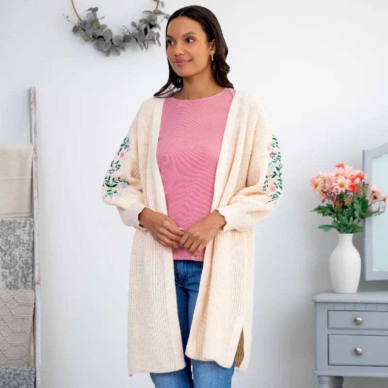 floral print women cardigan for a feminine touchPaw Floral Vine Accented Cardigan