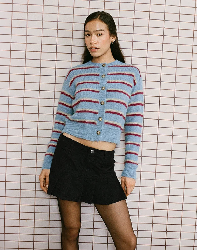 machine washable women cardigan for easy careAudrina Cardigan in Blue and Red Stripe