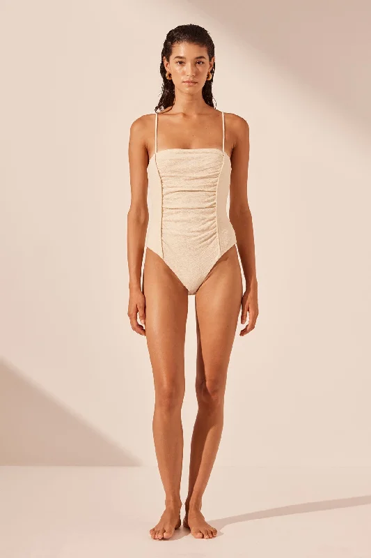 Thermal Bodysuits for Extra Warmth in WinterBEAU GATHERED BODYSUIT - MACADAMIA