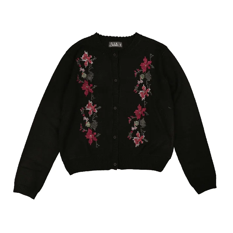 boyfriend style women cardigan for a relaxed fitBelati Black Cross Stitch Embroidered Cardigan boyfriend style women cardigan for a relaxed fitBelati Black Cross Stitch Embroidered Cardigan