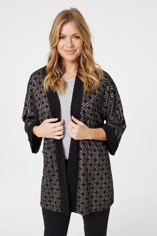 lightweight women cardigan for spring and fallGeo Print Open Front Cardigan