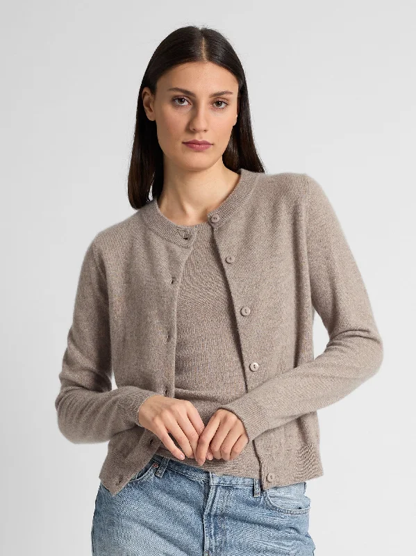 hand knitted women cardigan with artisanal charmCashmere cardigan "Ingrid" - toast