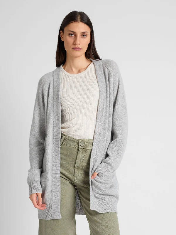 long length women cardigan with side slitsCashmere cardigan "Solveig" - light grey