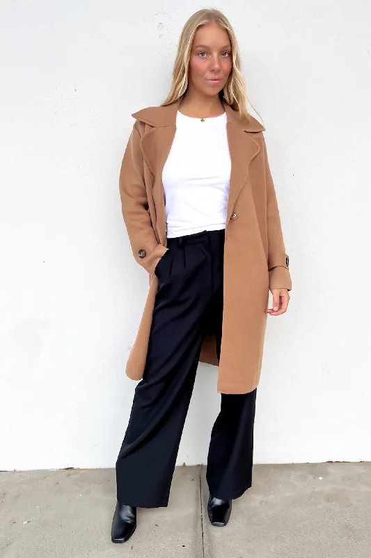 long length women cardigan with side slitsChantel Coatigan Tan