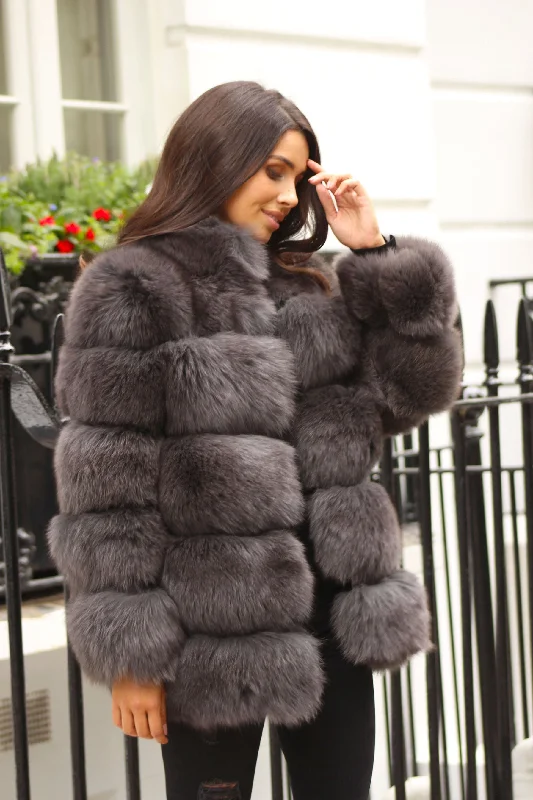 Collared Chunky Five Row Fox Coat