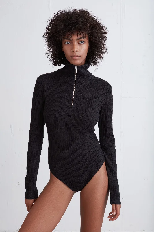 Crop Bodysuits to Pair with High - Waisted BottomsQUARTER ZIP BODYSUIT