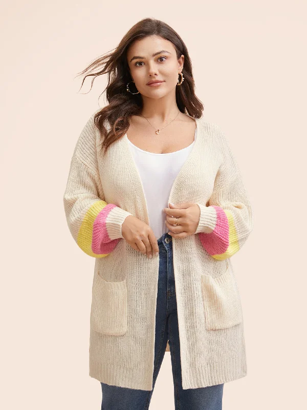 cropped women cardigan to pair with high - waisted jeansColorblock Contrast Lantern Sleeve Pocket Cardigan cropped women cardigan to pair with high - waisted jeansColorblock Contrast Lantern Sleeve Pocket Cardigan