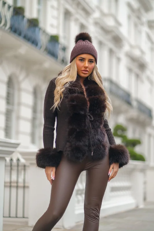 hooded women cardigan for added warmth and styleChocolate Premium Faux Fur Trimmed Cardigan hooded women cardigan for added warmth and styleChocolate Premium Faux Fur Trimmed Cardigan