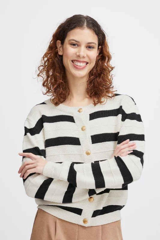 machine washable women cardigan for easy careCream Striped Cardigan