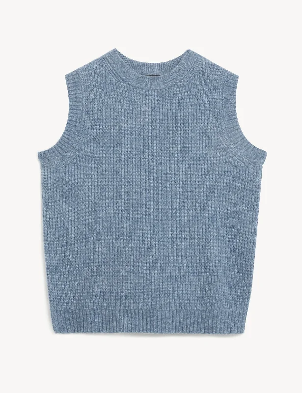 hand knitted women cardigan with artisanal charmCrew Neck Knitted Vest