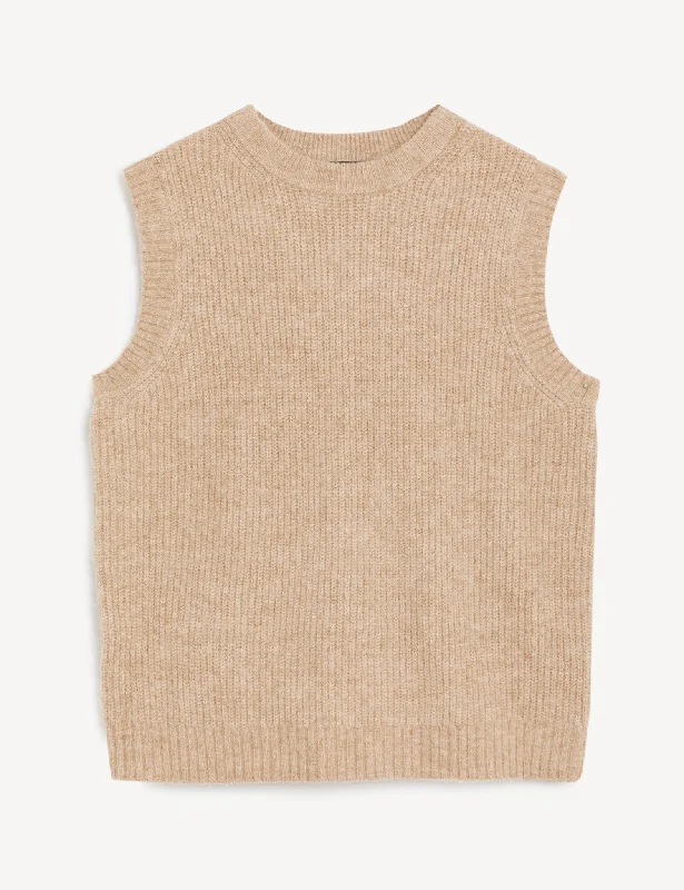 machine washable women cardigan for easy careCrew Neck Knitted Vest