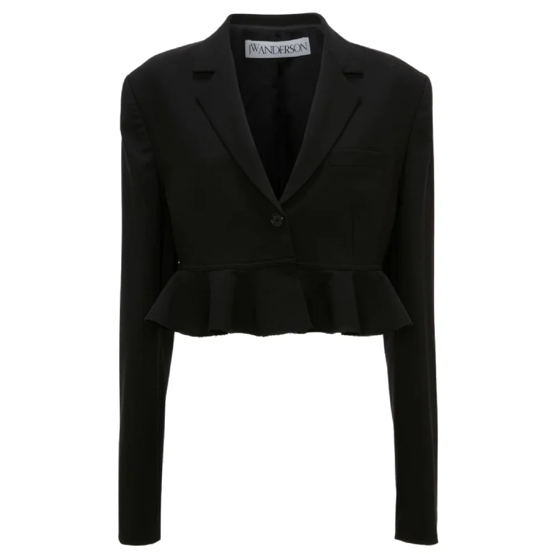 Quilted down women's coats with removable hoods for outdoor activitiesCropped Ruffle Hem Jacket Quilted down women's coats with removable hoods for outdoor activitiesCropped Ruffle Hem Jacket