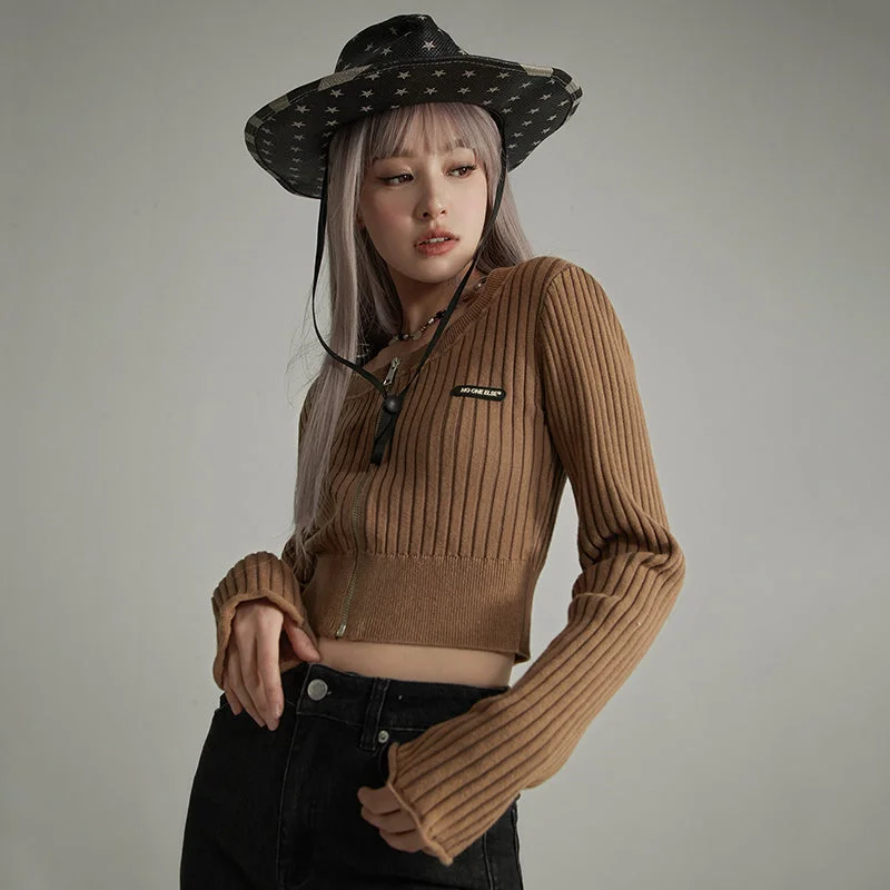 hooded women cardigan for added warmth and styleZip-Up Cropped Knit Cardigan