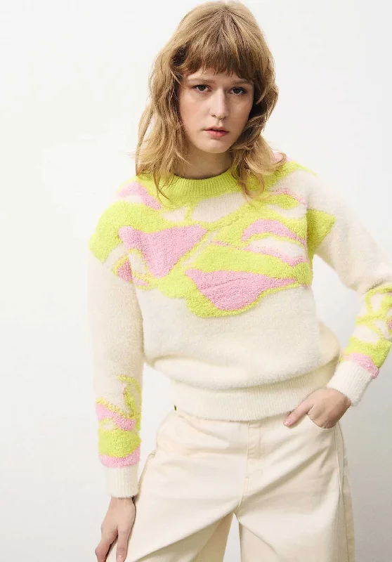 color block women cardigan with bold huesPullover Chm-24020 Maeko Creme