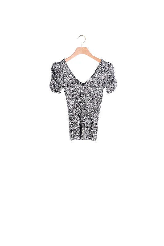 ribbed women cardigan with a classic textureTop en maille lurex à manches bouffantes ribbed women cardigan with a classic textureTop en maille lurex à manches bouffantes