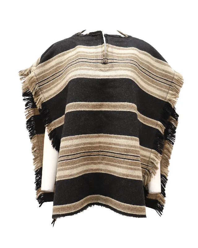 Isabel Marant Hollis Fringe-Trimmed Striped Poncho in Multicolor Wool