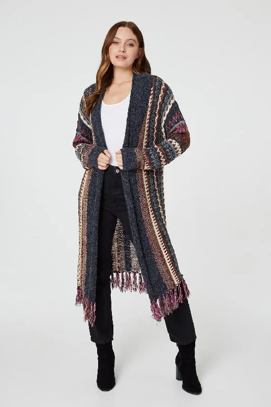 plus size women cardigan for comfortable layeringFair Isle Open Front Knit Cardigan