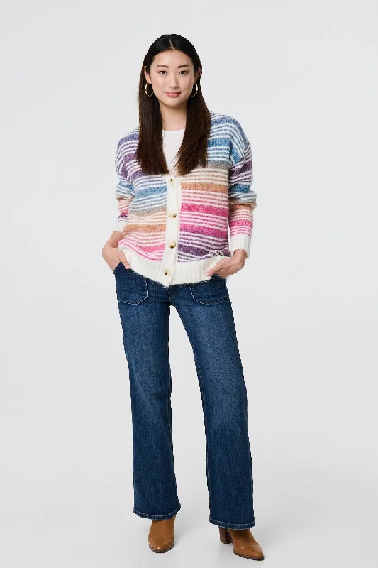floral print women cardigan for a feminine touchStripe Print Relaxed V-Neck Cardigan