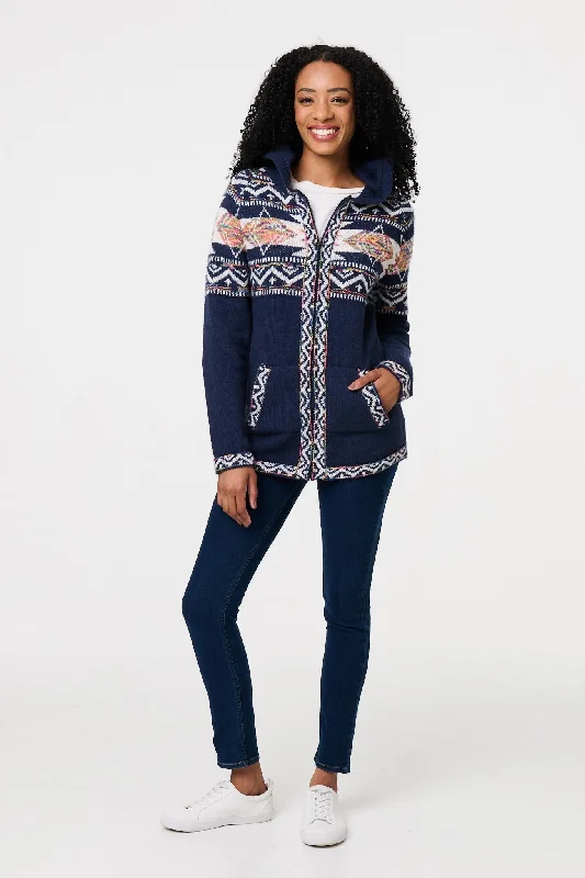 cashmere blend women cardigan for a luxurious feelNordic Print Zip Front Cardigan