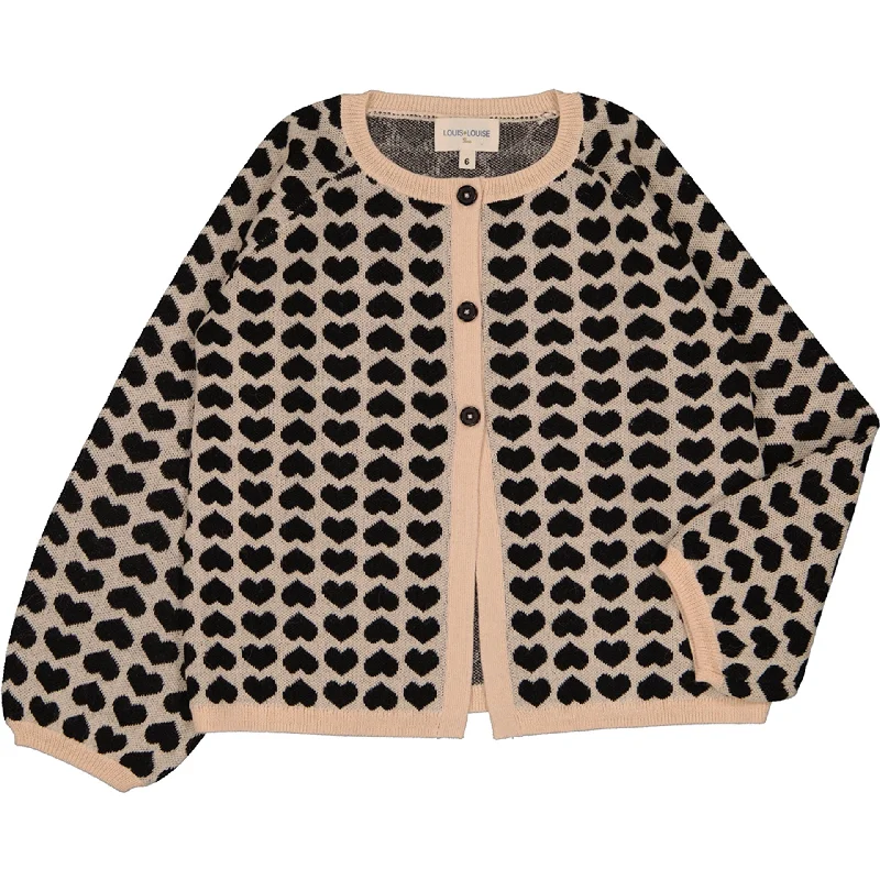 ribbed women cardigan with a classic textureLouis Louise Black/Beige Cardigan Gulsah Knitted Wool Blend Heart
