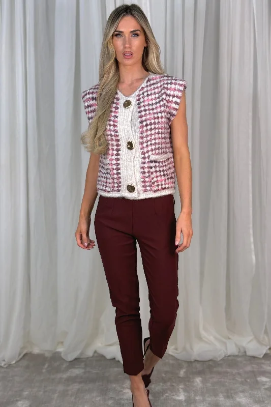 Melanie Knit Waistcoat In Pink Check