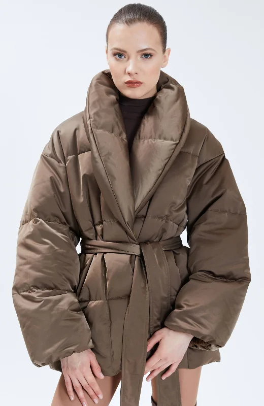 Nicole Benisti Womens Priscilla Satin Puffer Coat