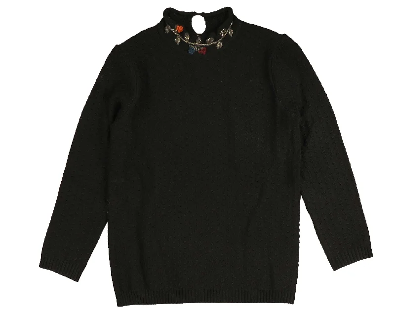 open front women cardigan for easy stylingNoma Black Floral Embroided Neck Turtleneck (NKN752)